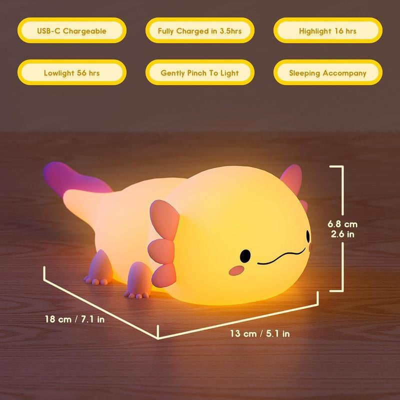 Cute Axolotl Design Night Light,Decorative Light for Home Bedroom Living Room,1 Count USB Rechargeable Bedside Lamp,Touch Dinosaurs Night Lights